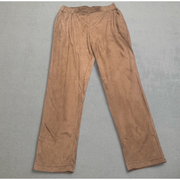 NWOT Zara Trafaluc Tan Faux Suede Pants 28x26 Elastic Waist Straight Trousers - Picture 2 of 8